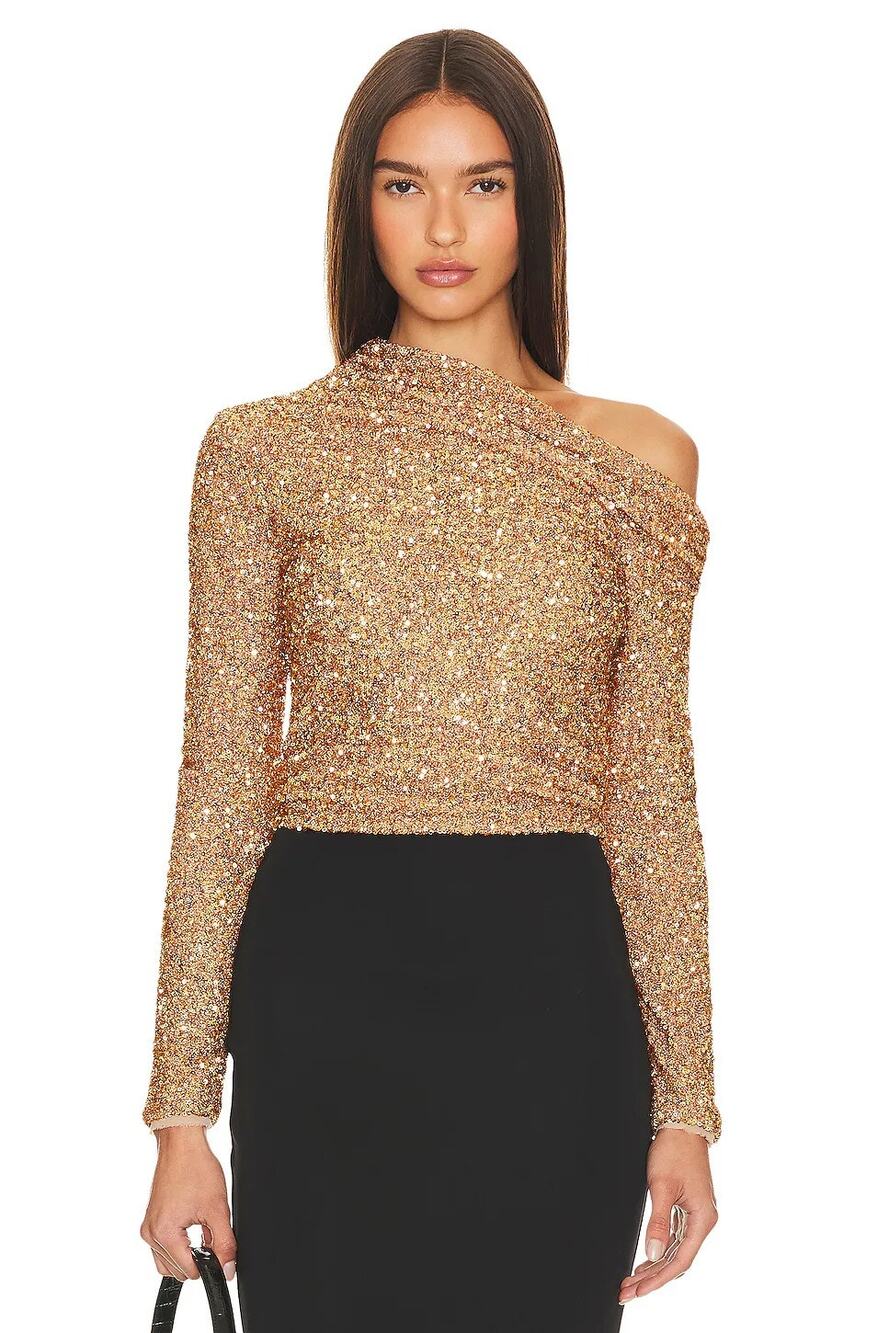 Self-Portrait Top Sequin Shiny One Shoulder Party Cocktail Evening Preppy NYE 4